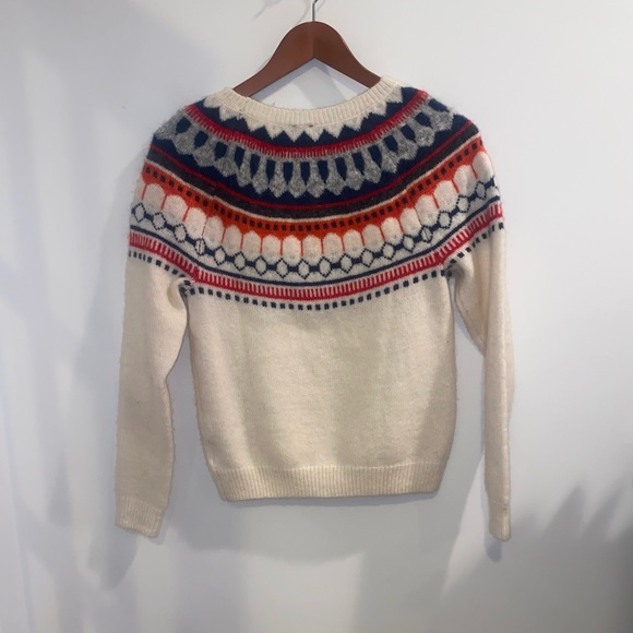 GAP Wool Blend Scandi Nordic Knit Cream Patterned Yoke Sweater, Sz Small - Picture 7 of 12
